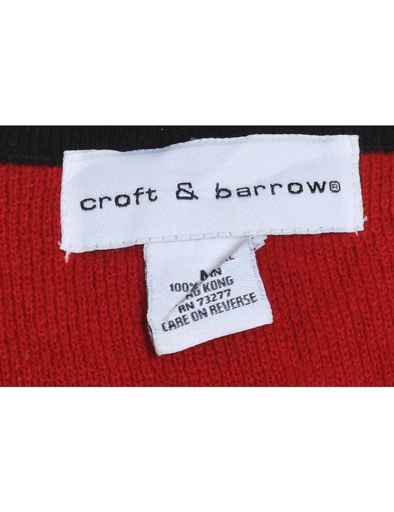 Snowman Design Red Knit Christmas Vest - M