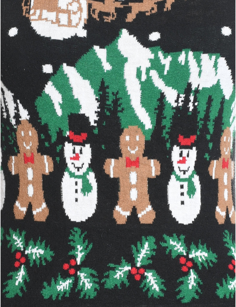 Snowman & Gingerbread Design Knit Christmas Jumper - S