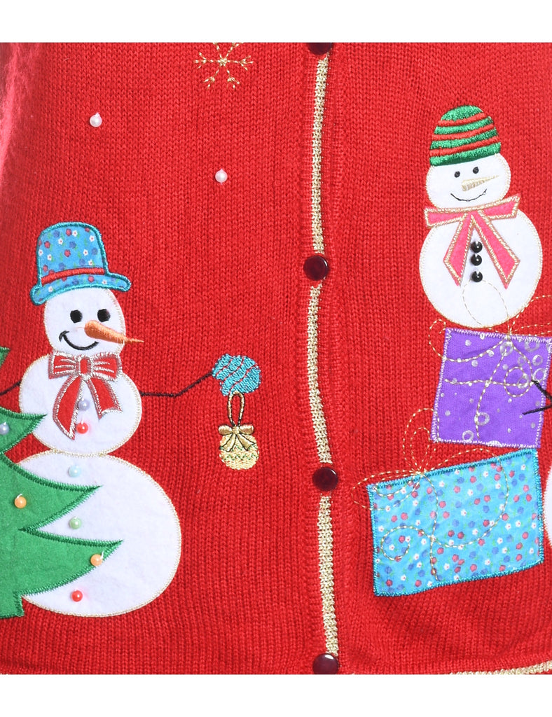 Snowman Hooded Christmas Sweater Vest - L