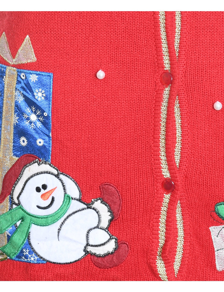 Snowman Knit Design Christmas Sweater Vest - M