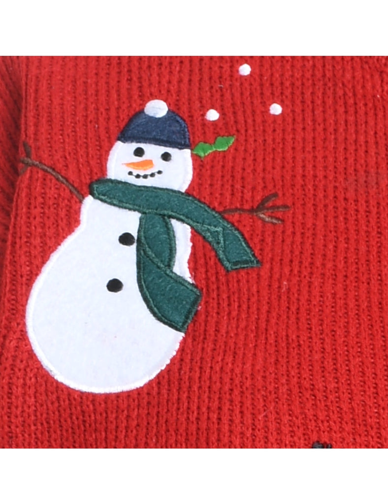 Snowman Red Knit Christmas Cardigan - M
