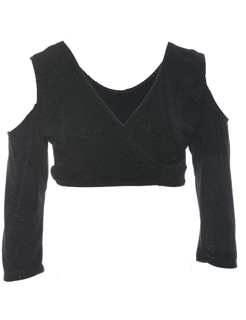 Sparkly Cropped Black Party Top - S