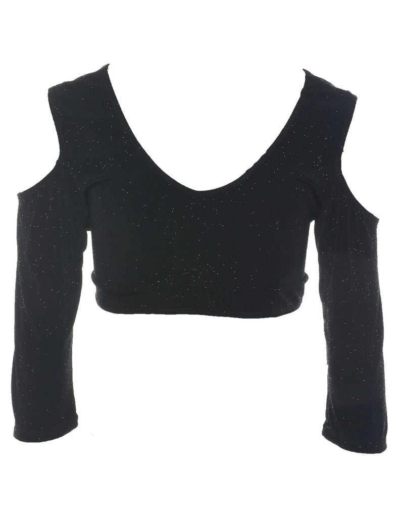 Sparkly Cropped Black Party Top - S