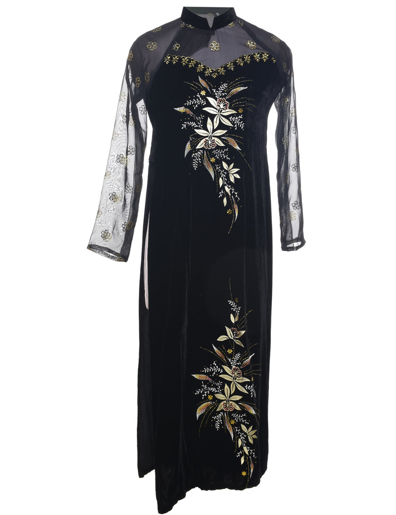 Sparkly Finish Velvet Fabric Evening Dress - S