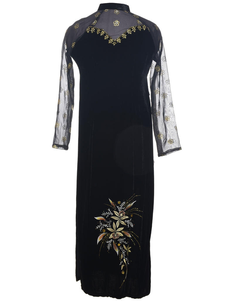 Sparkly Finish Velvet Fabric Evening Dress - S