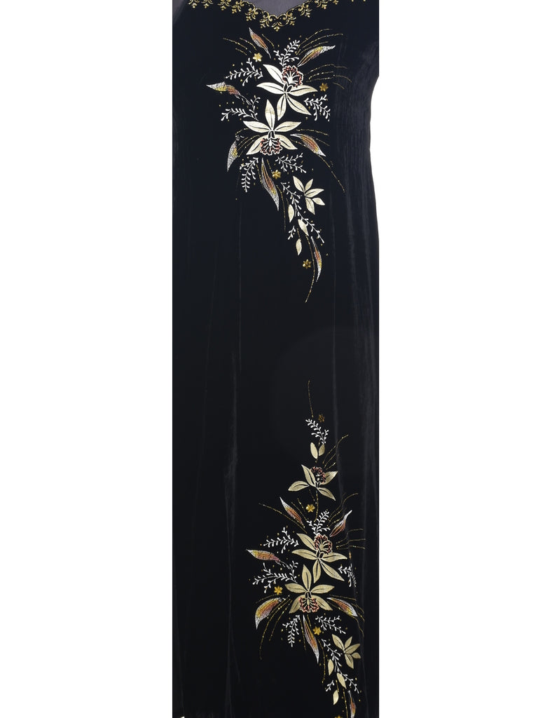 Sparkly Finish Velvet Fabric Evening Dress - S