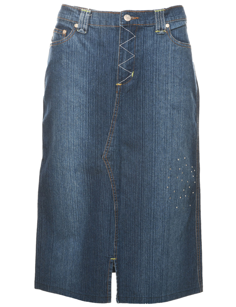 Stone Wash Denim Midi Skirt - L