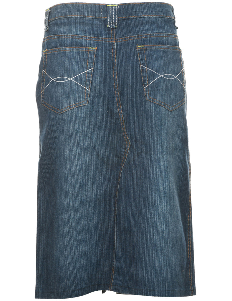 Stone Wash Denim Midi Skirt - L