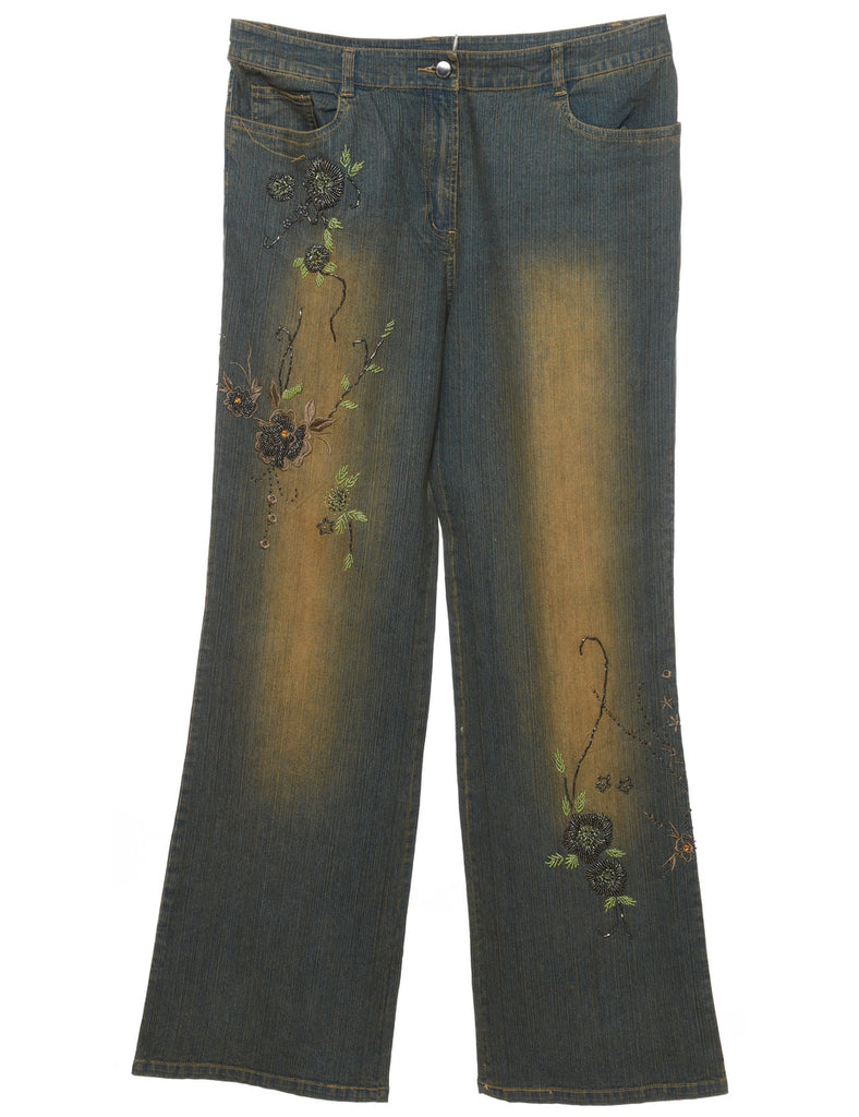 Stone Wash Y2K Embroidered Jeans - W34 L34