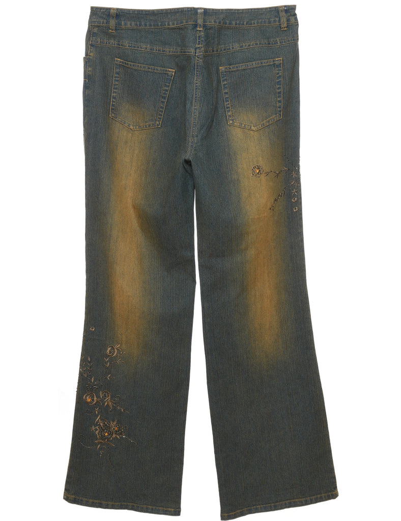Stone Wash Y2K Embroidered Jeans - W34 L34