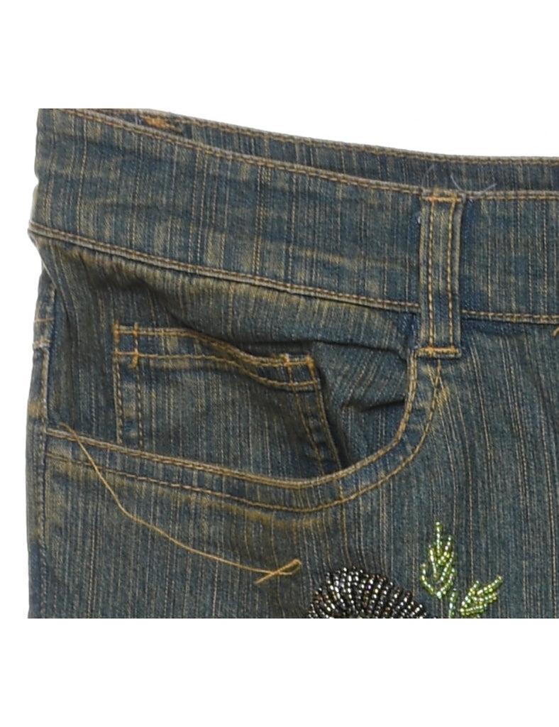 Stone Wash Y2K Embroidered Jeans - W34 L34