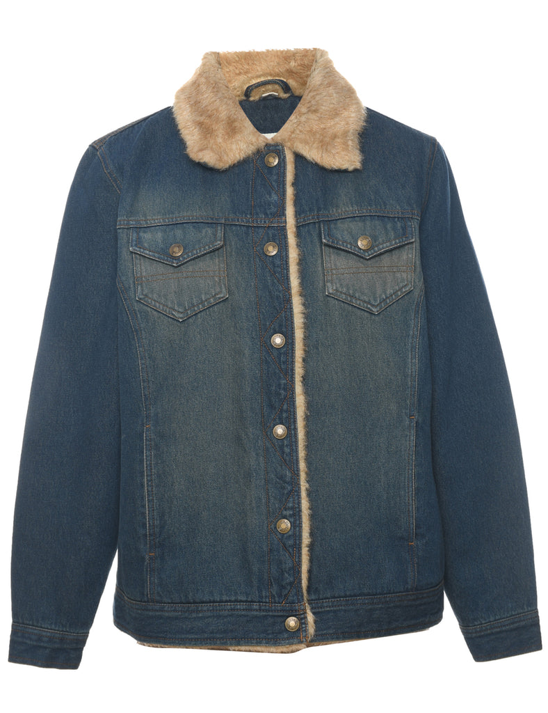 Stonewash Faux Fur Trim Denim Jacket - L