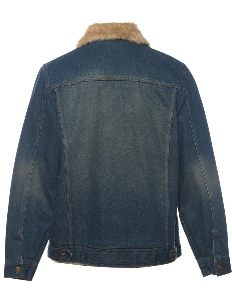 Stonewash Faux Fur Trim Denim Jacket - L