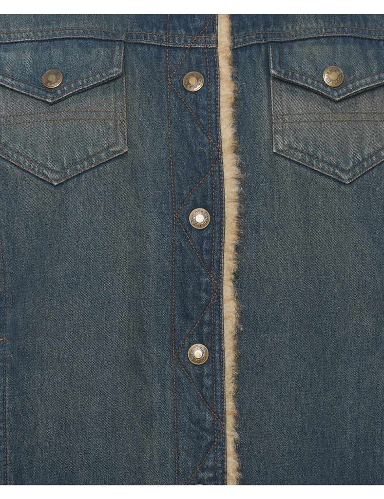 Stonewash Faux Fur Trim Denim Jacket - L