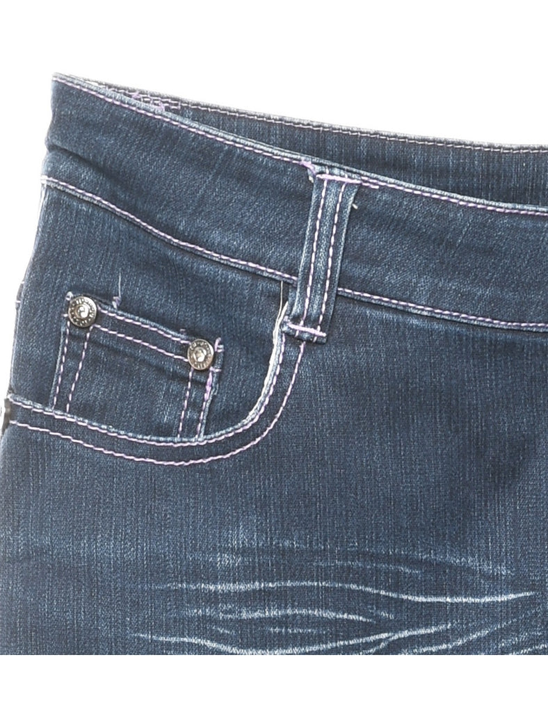 Straight Leg Dark Wash Embroidered Jeans - W30 L22