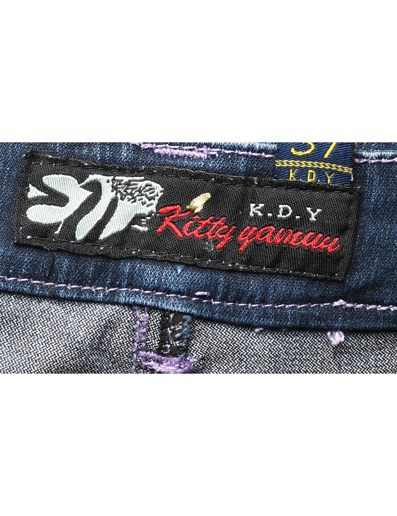 Straight Leg Dark Wash Embroidered Jeans - W30 L22
