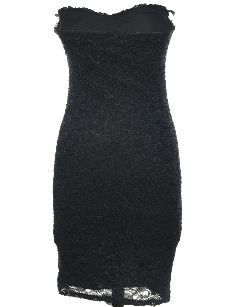 Strapless Y2K Black Lace Evening Dress - XS