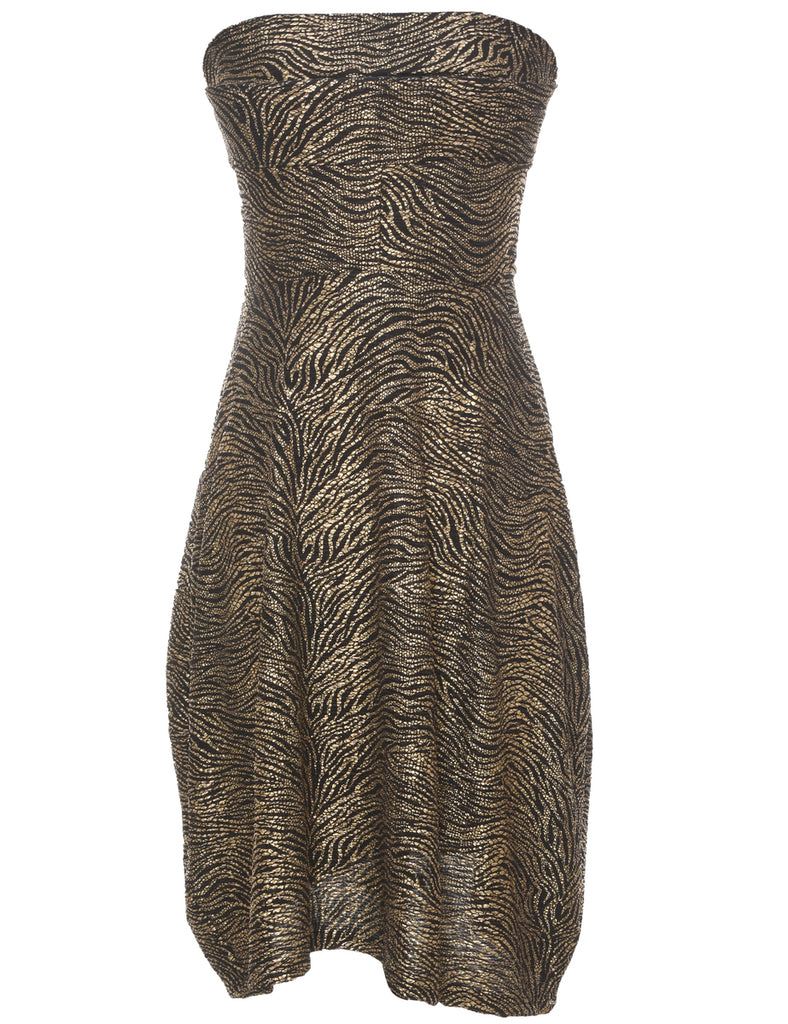 Strapless Zebra Print Asymmetric Evening Dress - S