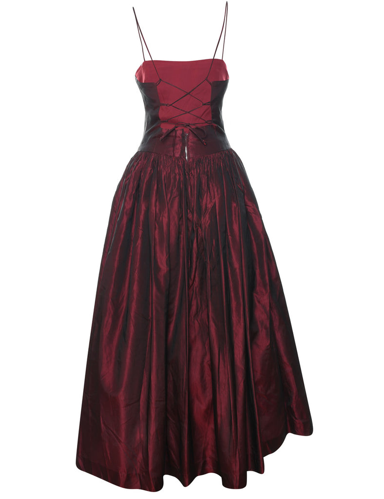 Strappy Maroon 1980s Party Dress - XS