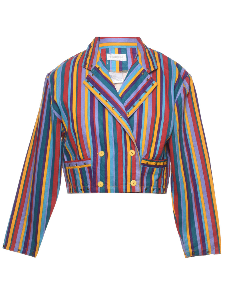 Striped Multi-colour Cropped Jacket - L