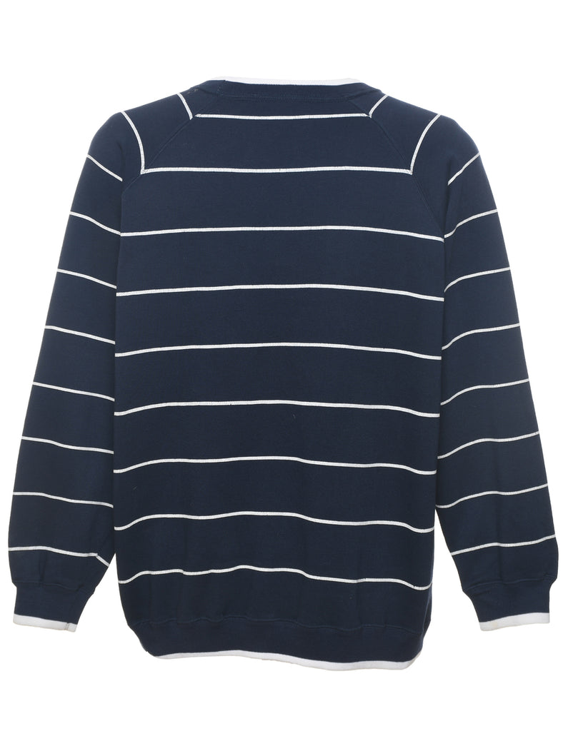 Striped Navy & White Embroidered Sweatshirt - L