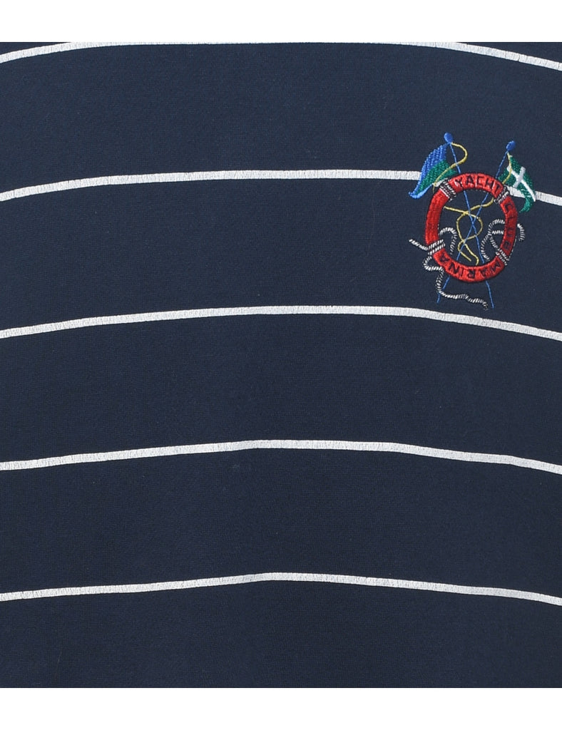 Striped Navy & White Embroidered Sweatshirt - L