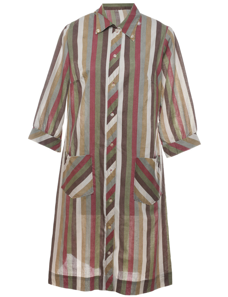 Striped Shirt Dress - L