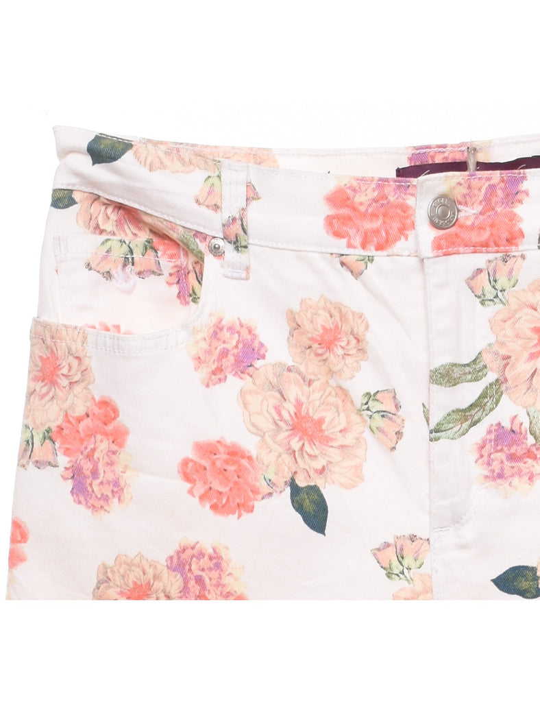 Tapered Cropped Floral Design Jeans - W32 L20
