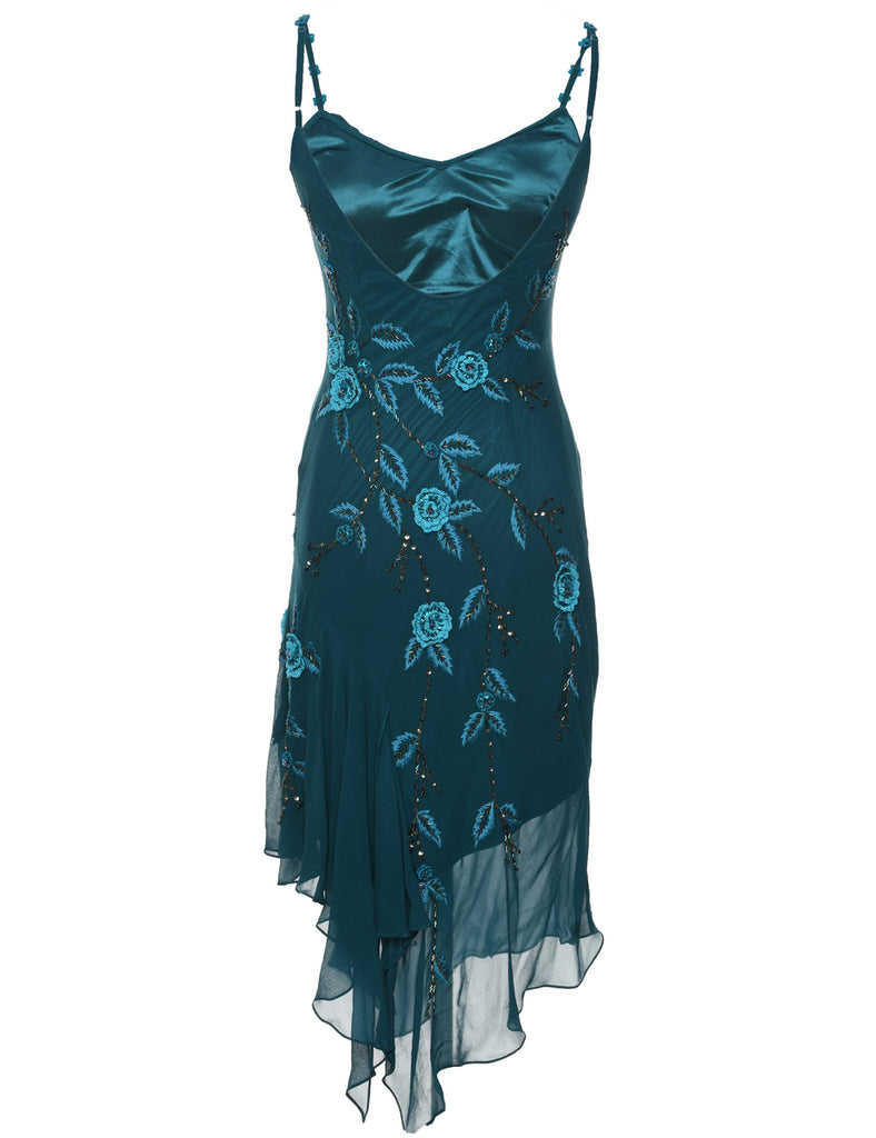 Teal Asymmetric Party Dress - S