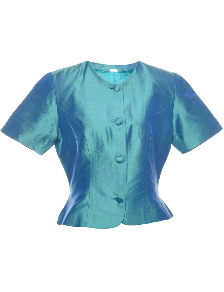 Teal Metallic 1980s Evening Jacket - M