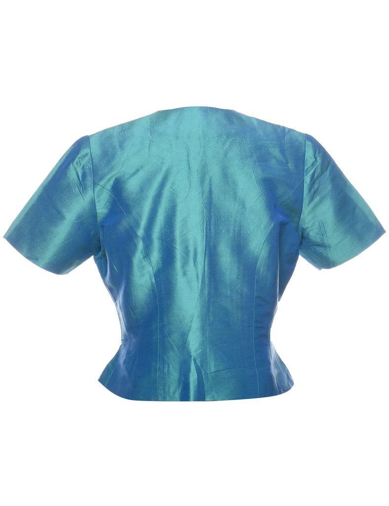 Teal Metallic 1980s Evening Jacket - M