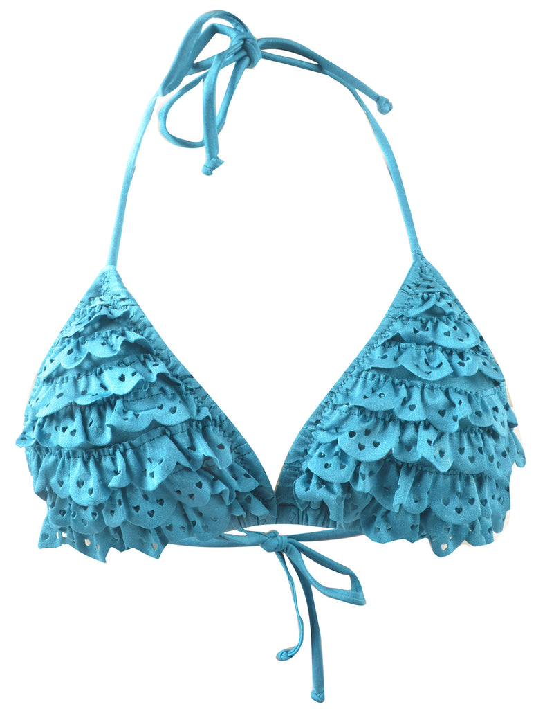 Teal Ruffled Y2K Bikini Top - M