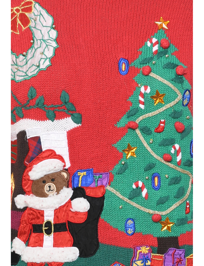 Teddy Bear Print Christmas Jumper - M