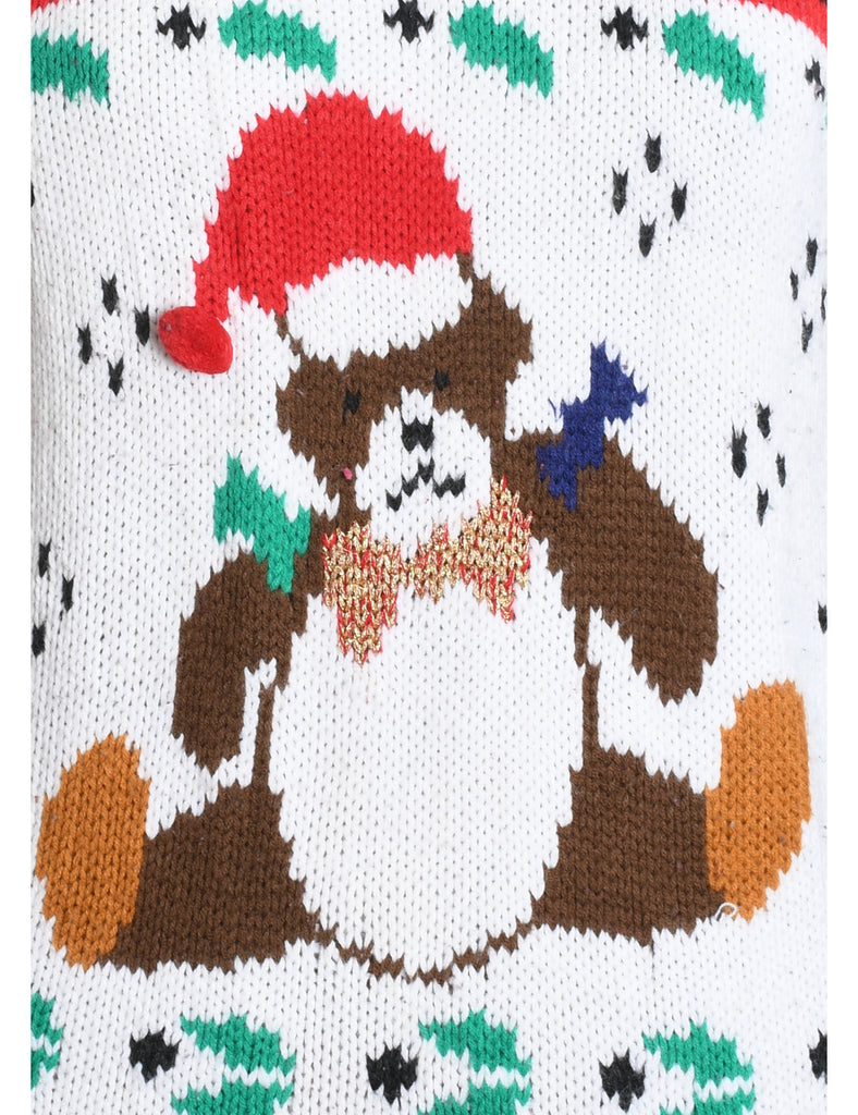 Teddy Bear Print Christmas Jumper - M