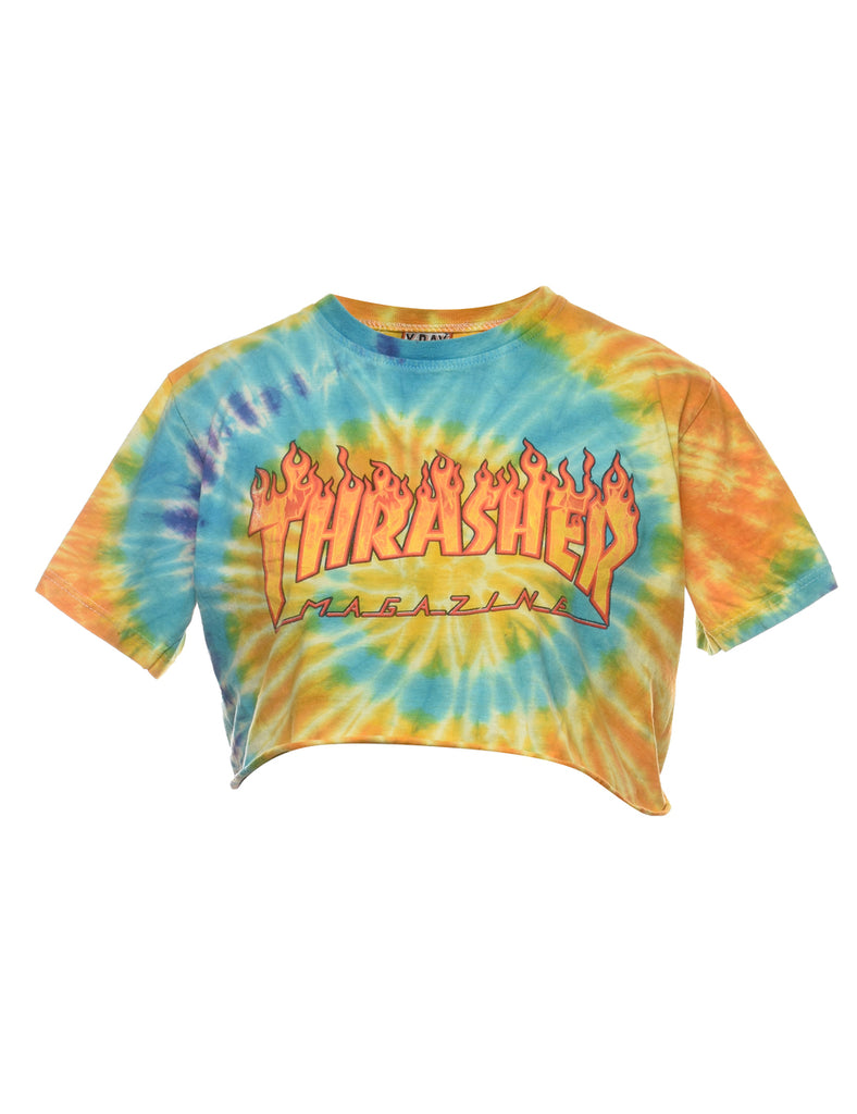 Tie-dye Effect Cropped Printed T-shirt - M
