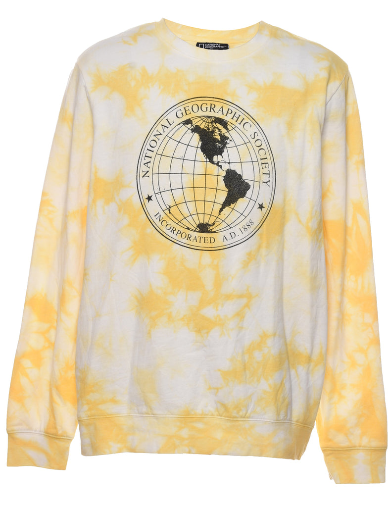 Tie Dyed National Geographic Society Pale Yellow & White Sweatshirt - XL
