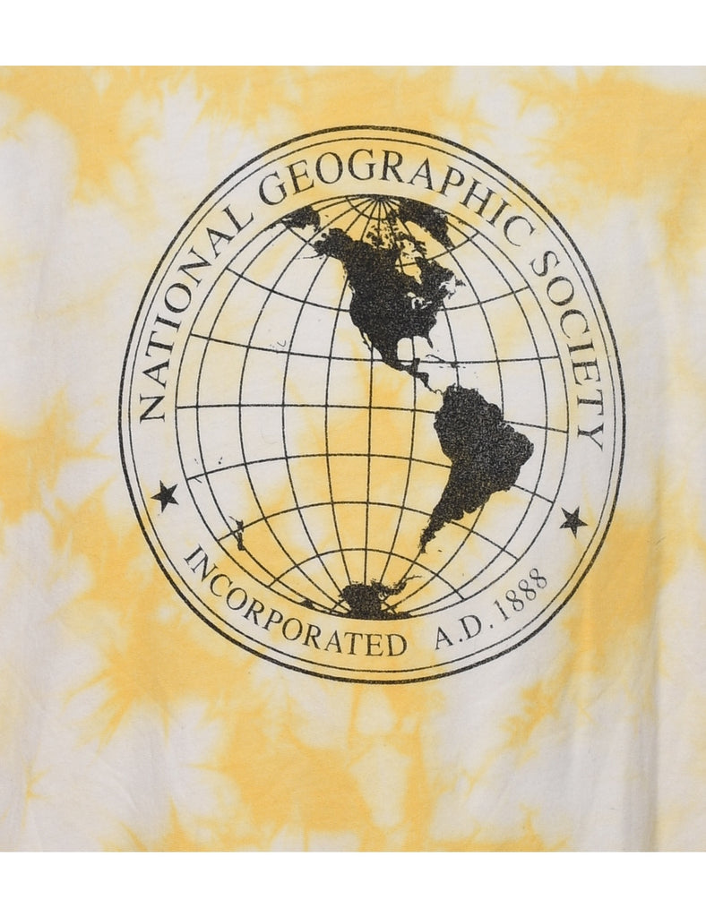 Tie Dyed National Geographic Society Pale Yellow & White Sweatshirt - XL