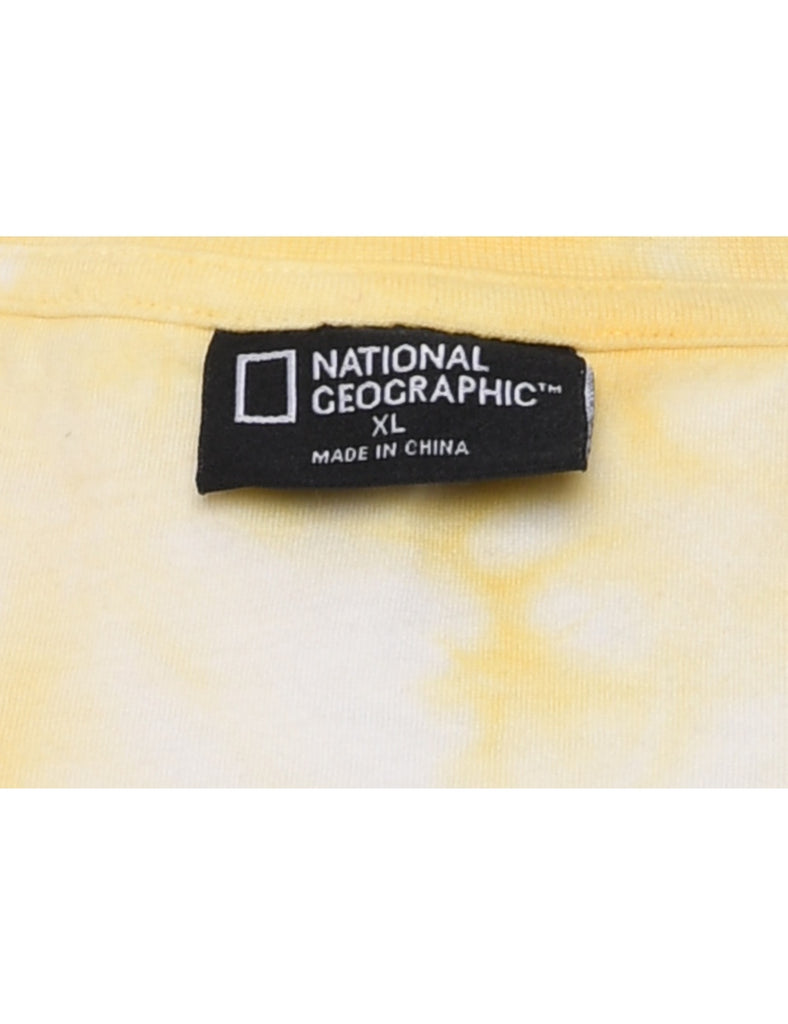 Tie Dyed National Geographic Society Pale Yellow & White Sweatshirt - XL