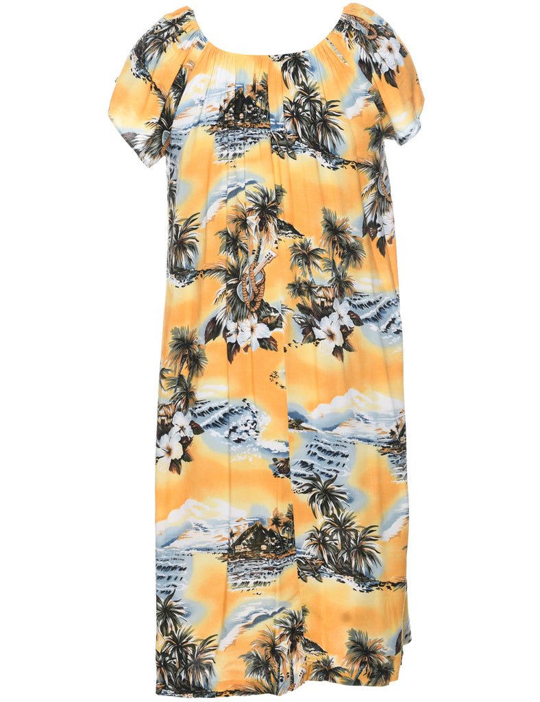 Tropical & Guitar Print Shift Dress - S