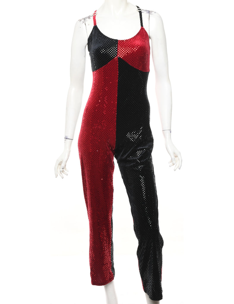 Two-Tone Sequined Black & Red Jumpsuit - S