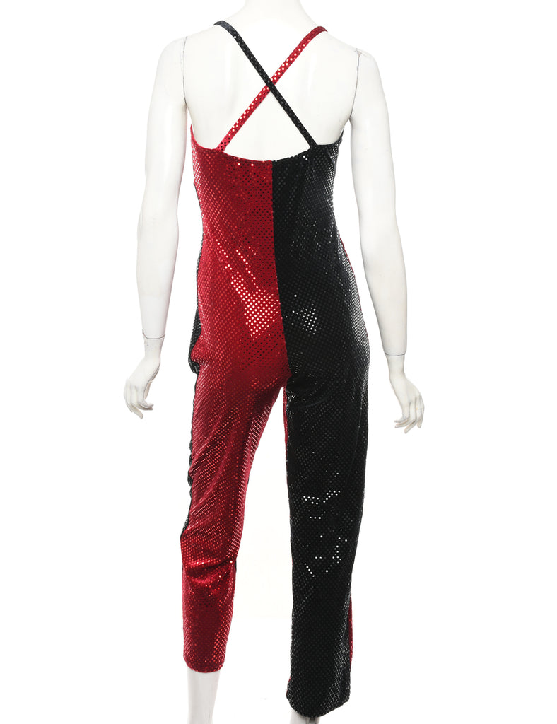 Two-Tone Sequined Black & Red Jumpsuit - S