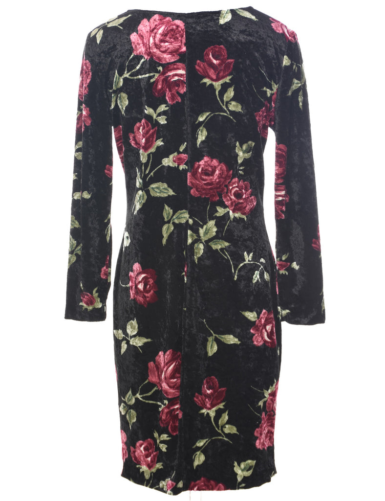 Velour Floral Evening Dress - M