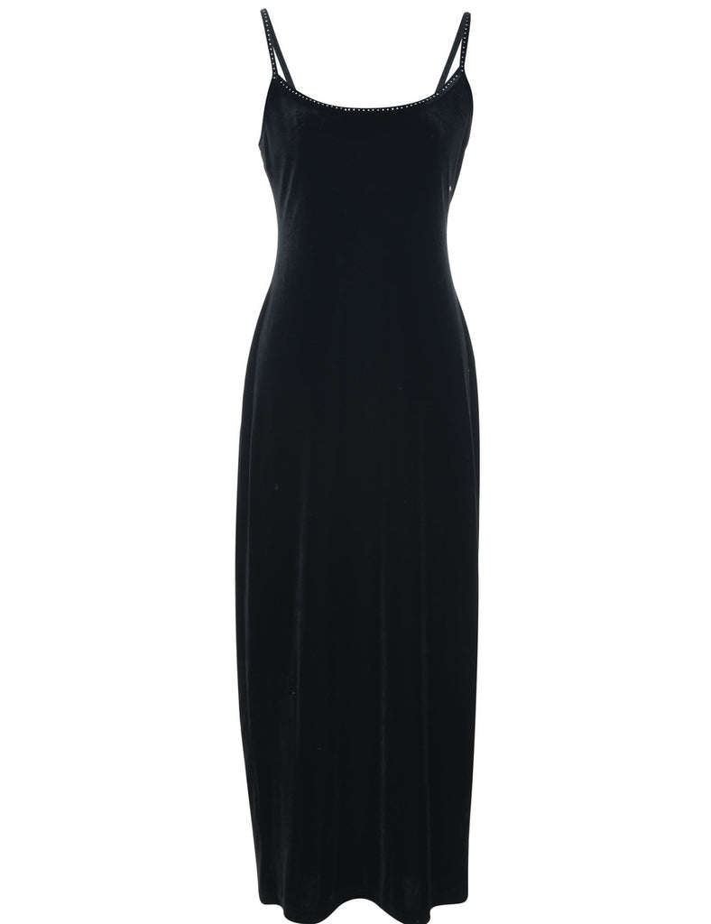 Velvet Black 1990s Fabric Evening Dress - M