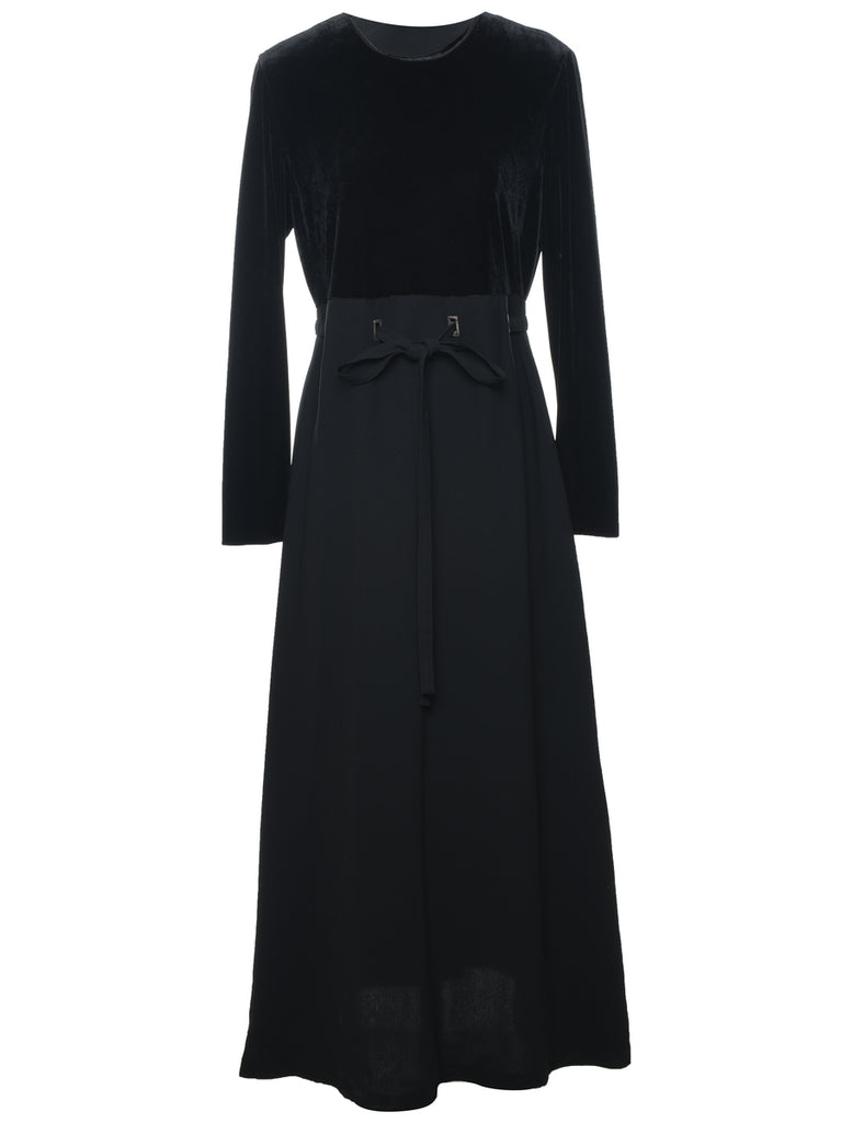 Velvet Black Bow Detail Evening Dress - L