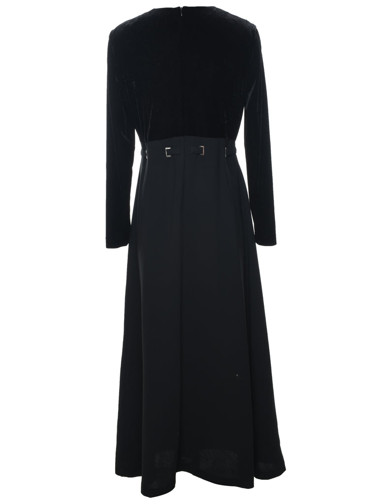 Velvet Black Bow Detail Evening Dress - L