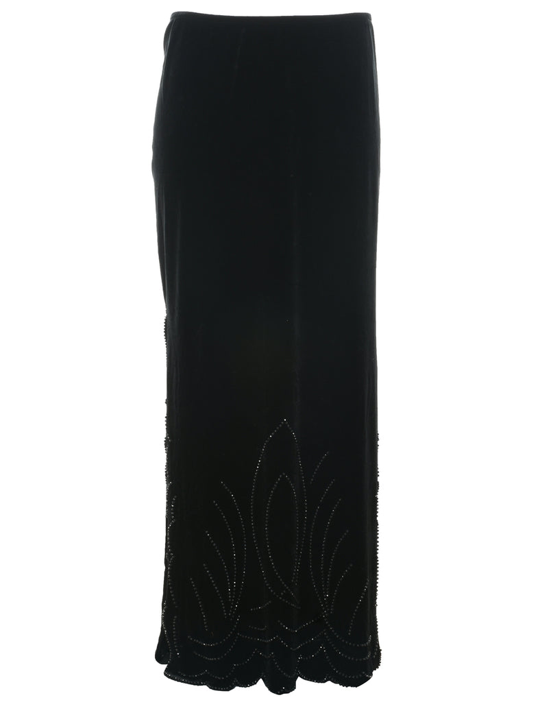 Velvet Black Midi Skirt - L