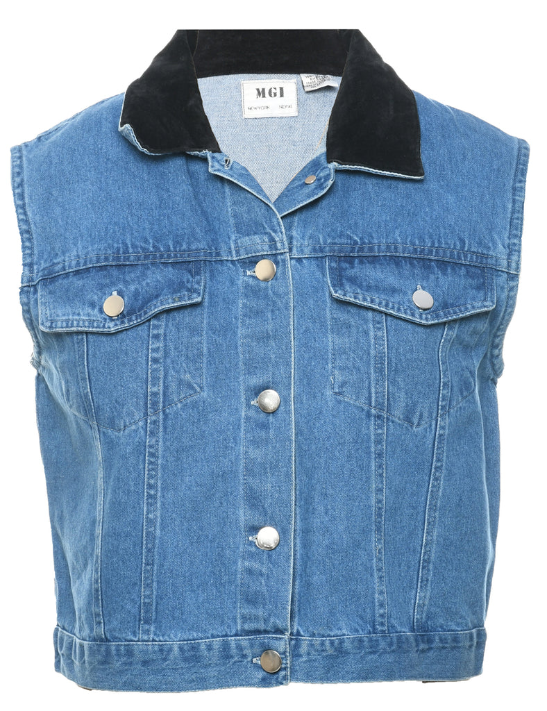 Velvet Collar Denim Jacket Vest - L
