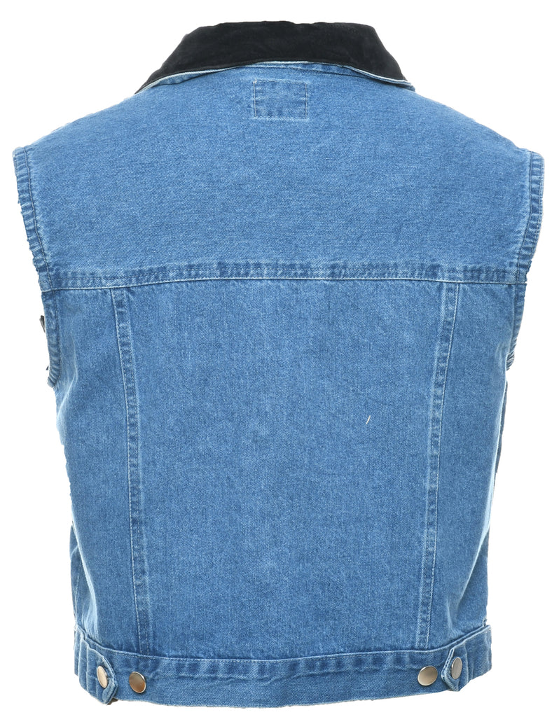 Velvet Collar Denim Jacket Vest - L
