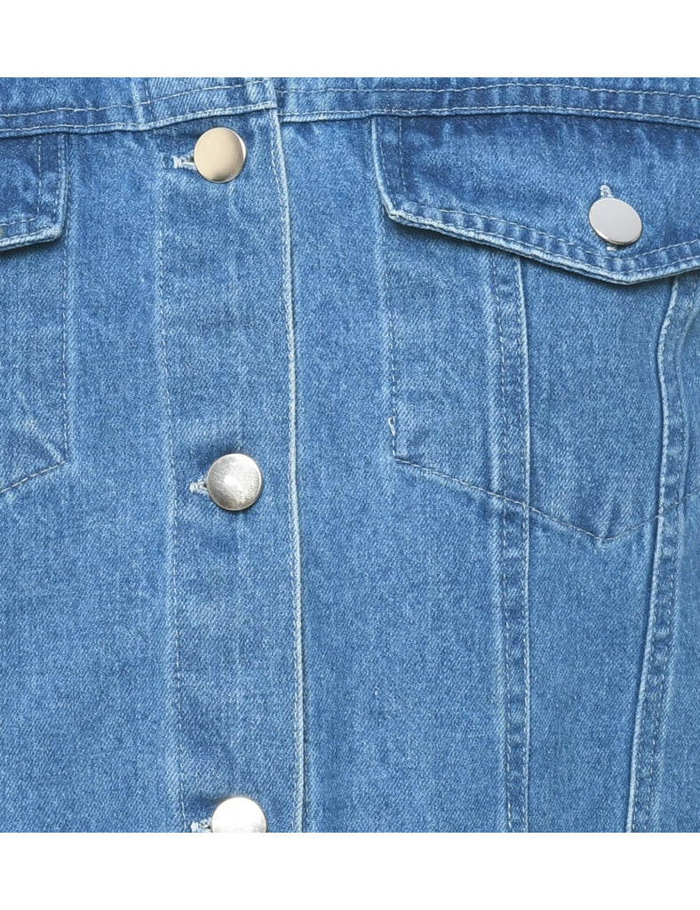 Velvet Collar Denim Jacket Vest - L