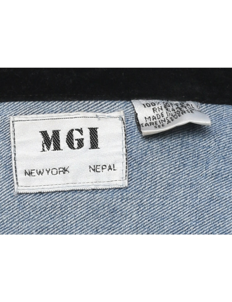 Velvet Collar Denim Jacket Vest - L